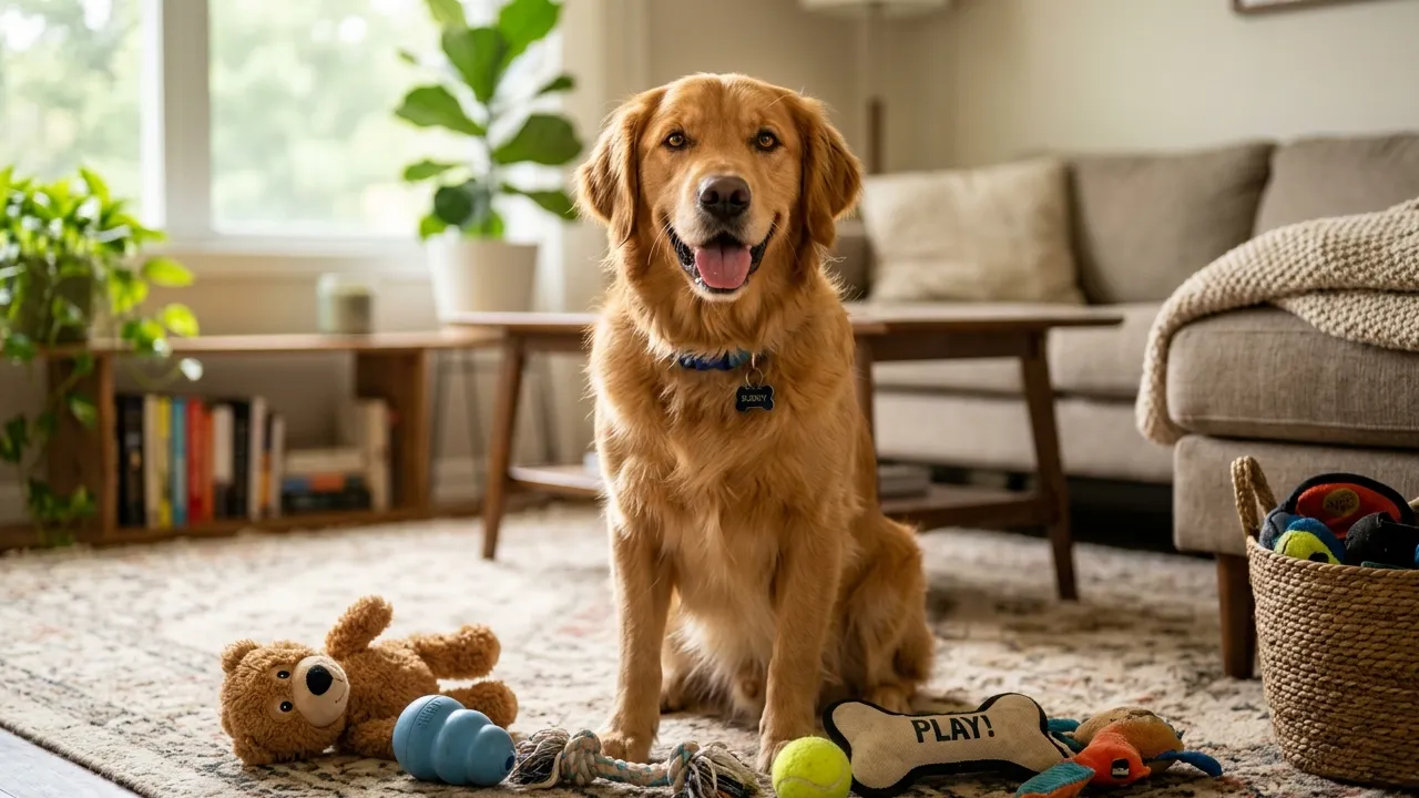 Cão em casa, ilustra a importância de um ambiente seguro e saudável para pets vacinados.