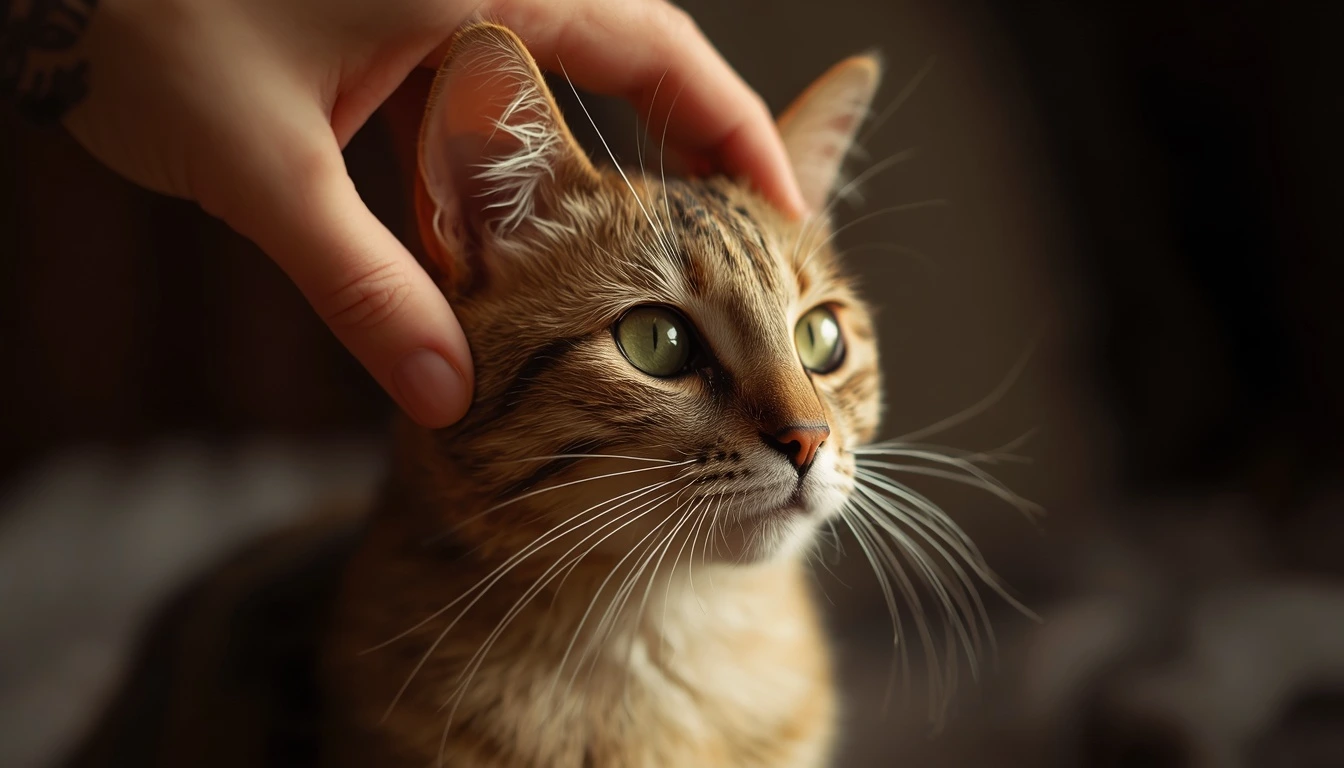 Tutor acariciando a cabeça do gato