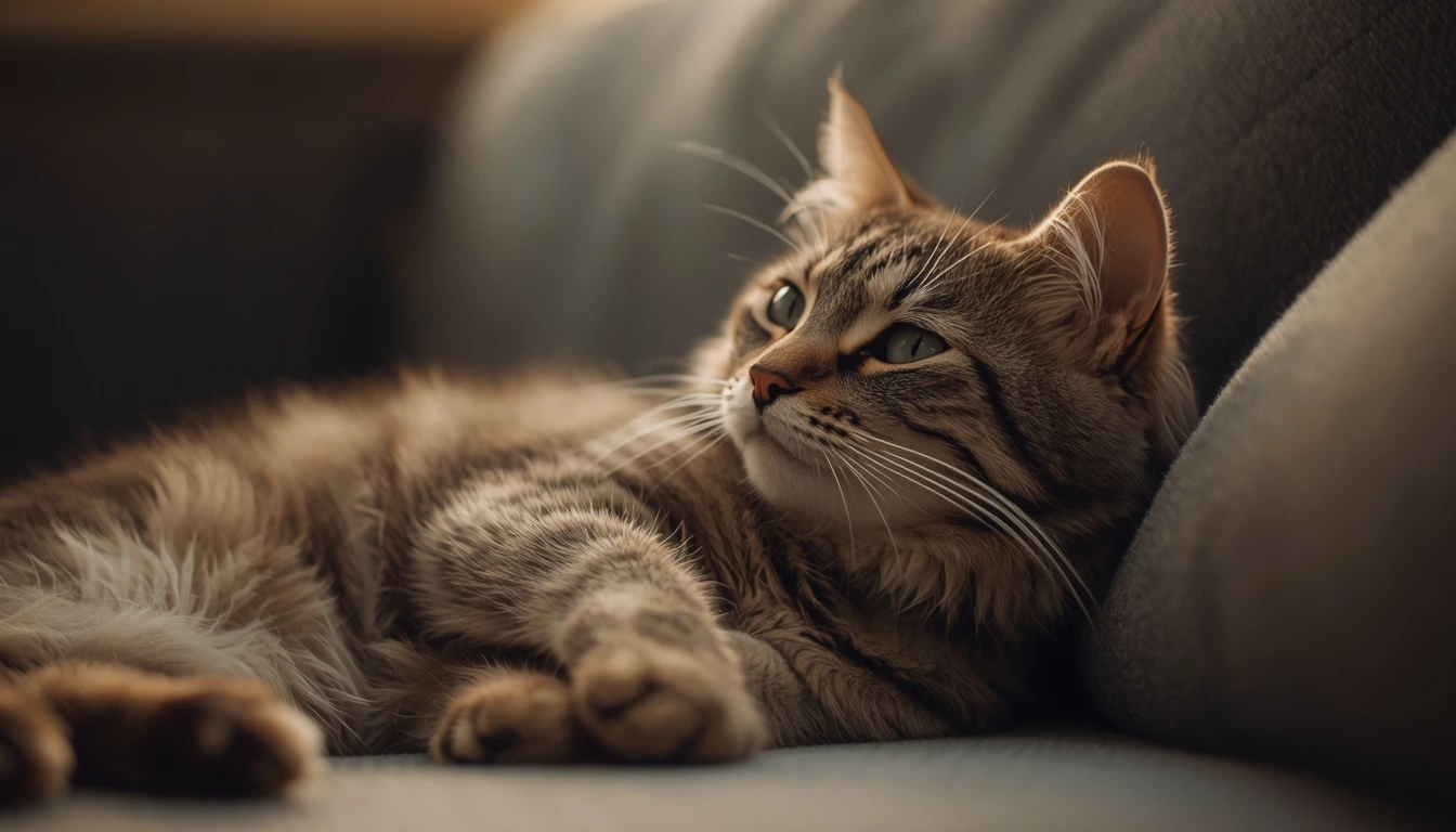 Gato relaxado deitado no sofá