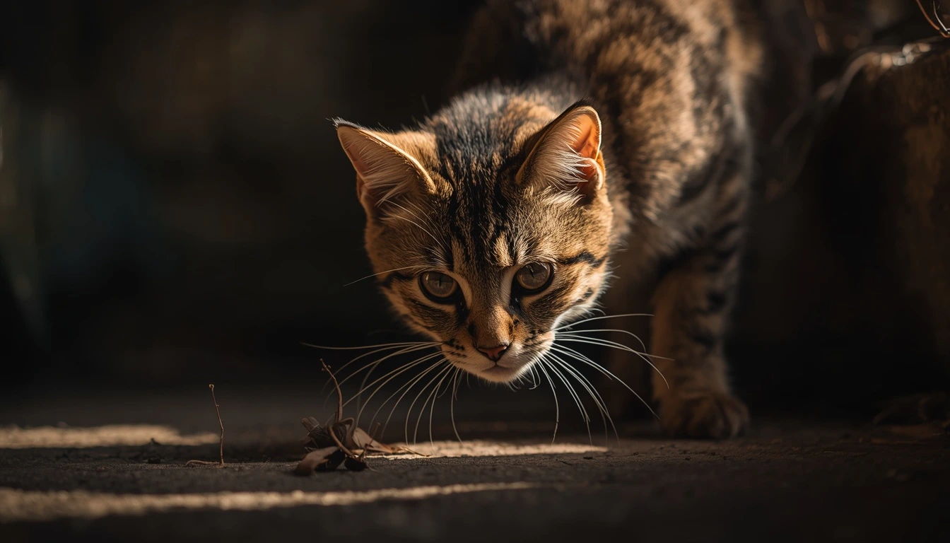 Gato curioso explorando sua tigela de ração, mostrando a importância da alimentação adequada.