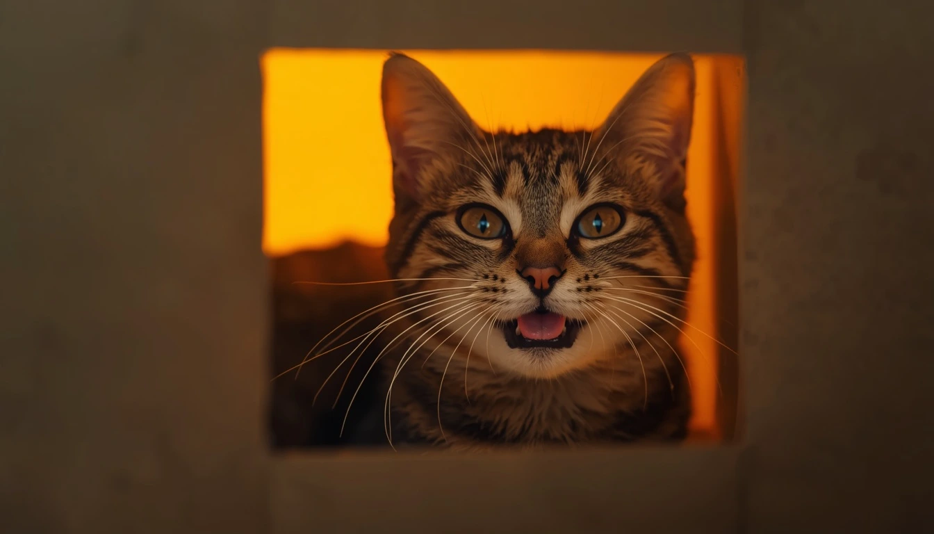 Gato brincando dentro de uma caixa, destacando seu comportamento curioso e divertido