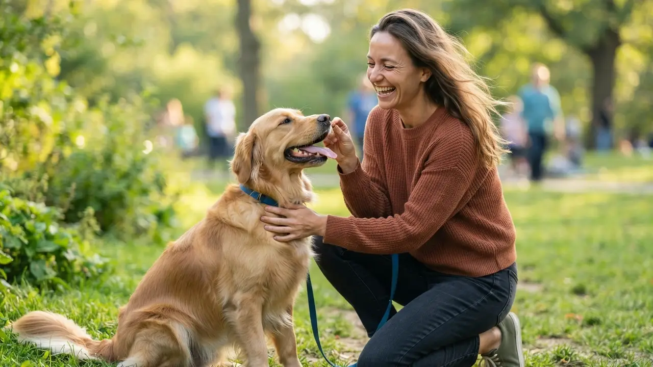 Tutor e cão se divertindo durante o treinamento positivo