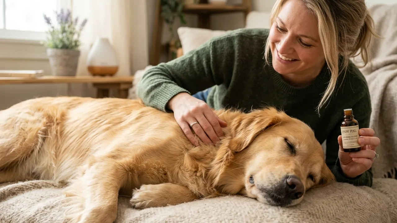 Tutor aplicando aromaterapia em um cão