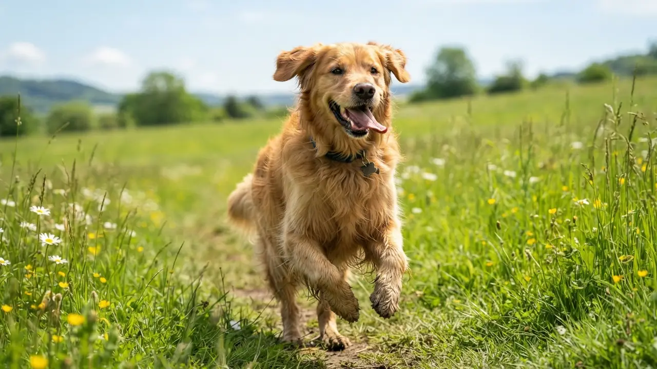 Cão saudável se exercitando ao ar livre