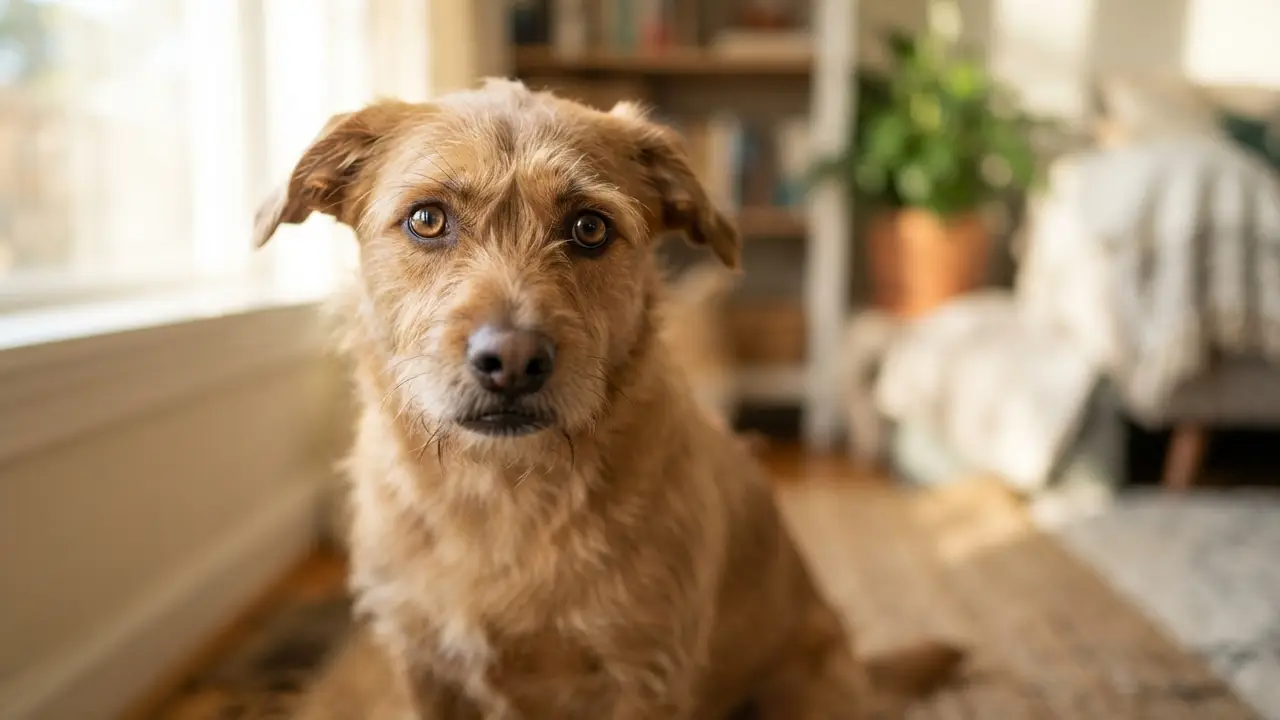 Cão preocupado mostrando sinais de que pode precisar de ajuda veterinária