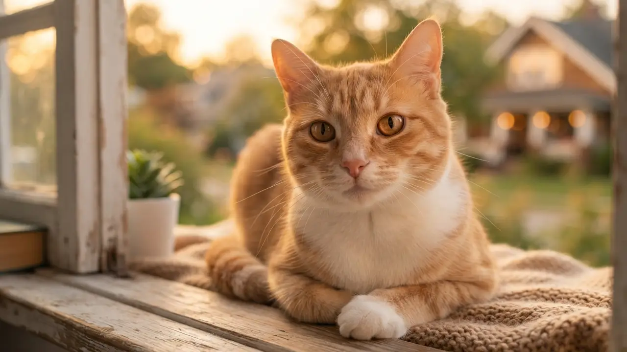 Gato relaxado em um ambiente calmo, simbolizando a importância de um espaço seguro para reduzir o estresse.